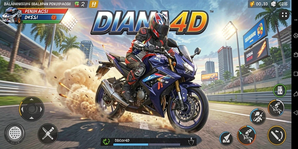 Tampilan gameplay seru balapan motor di DIANA4D.