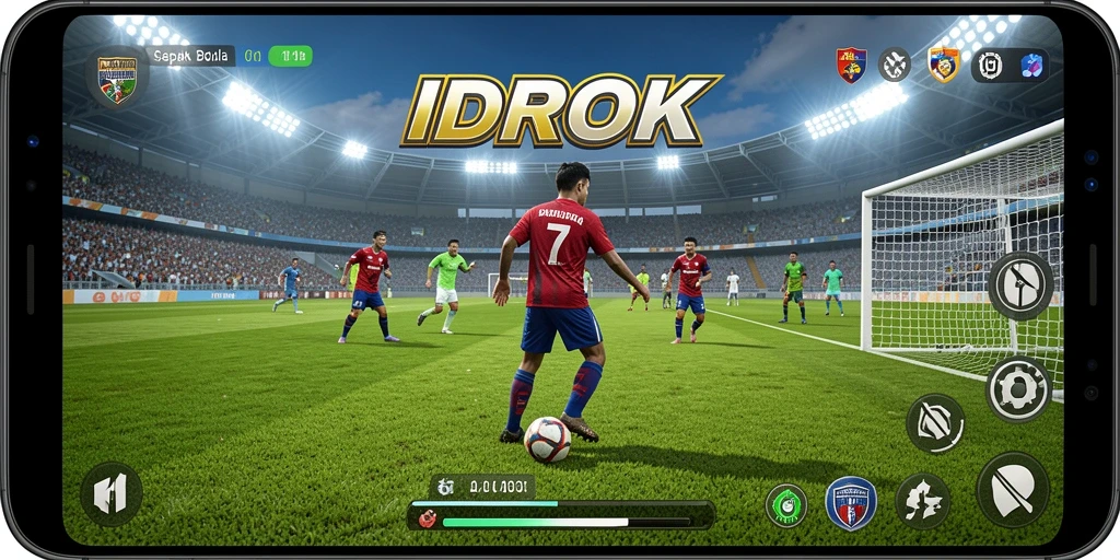 Tampilan gameplay IDROK yang menegangkan di lapangan sepak bola.