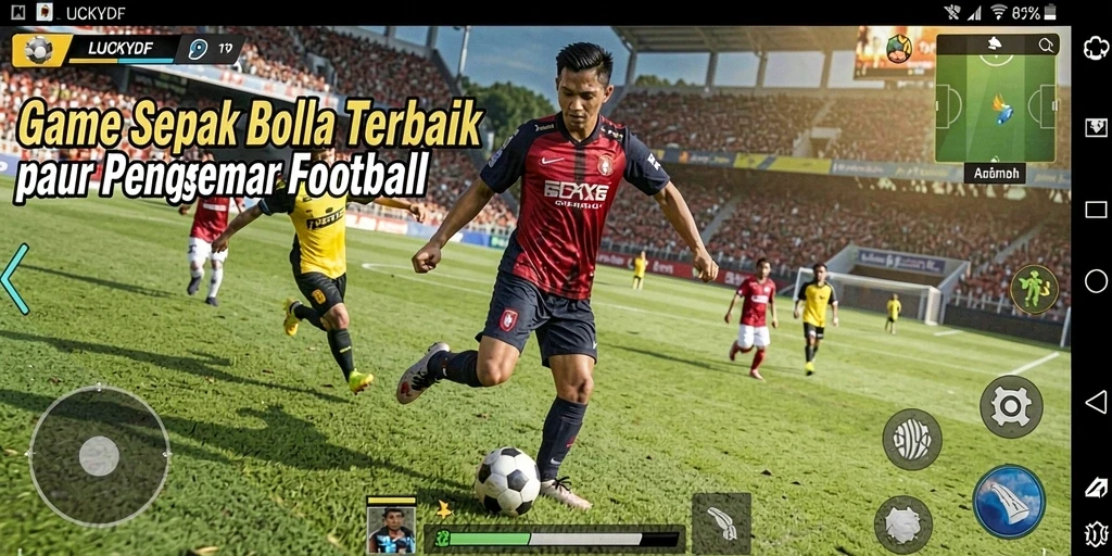 Tangkapan layar utama LUCKYDF menunjukkan gameplay intens sepak bola.