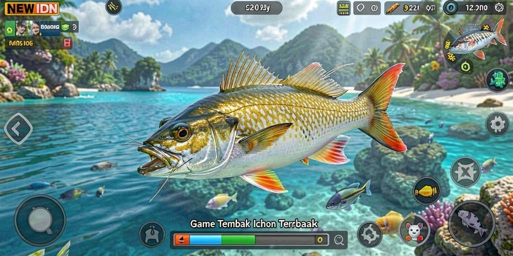 Tangkapan layar gameplay seru di NEWIDN saat menembak ikan.