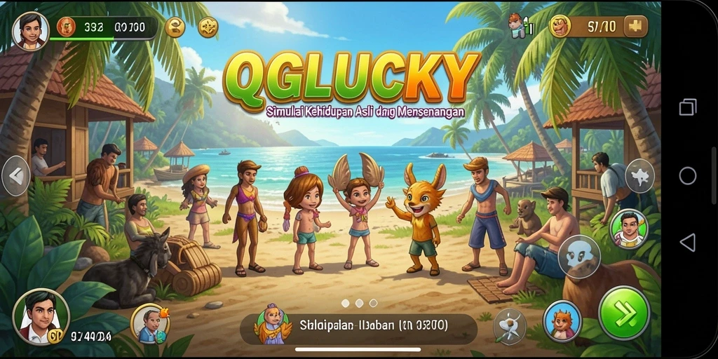 Screenshot QGLUCKY menampilkan gameplay simulasi interaktif yang menarik.