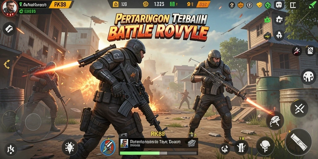 Gameplay intens RK88 menampilkan aksi pertarungan yang mendebarkan.