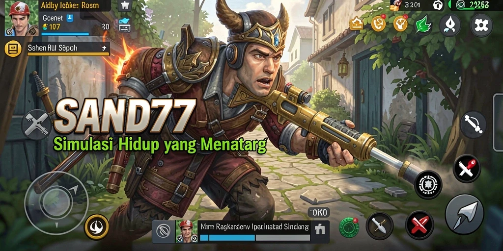 Tampilan utama gameplay SAND77 yang menampilkan interaksi dan kegiatan dalam permainan.