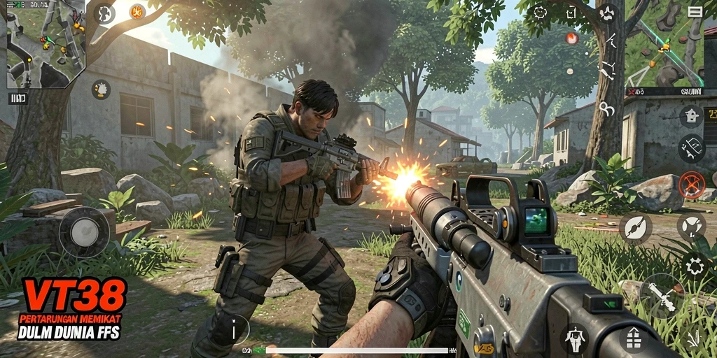 Tampilan menarik dari gameplay FPS dalam VT38.