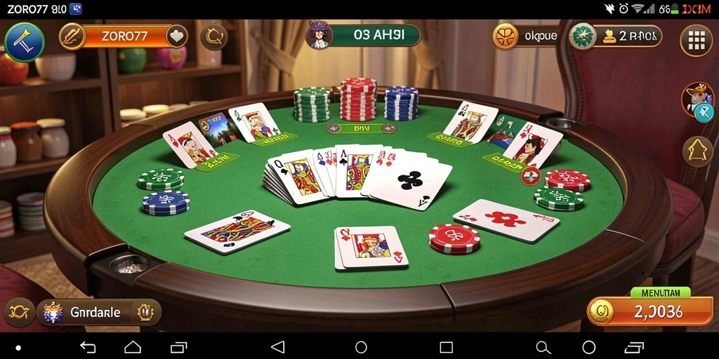 Tampilan seru gameplay ZORO77 dengan grafis menarik saat bermain Gaple.